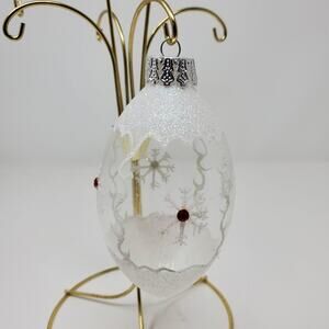 Vintage Clear Glass & snowflake & glitter decorated Lot of 3 Christmas ornament